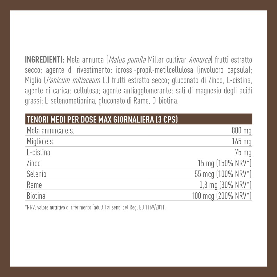 MELANNUR-KAP: contenuti medi e ingredienti per dose giornaliera. Integratore capelli naturale - ScegliNatura